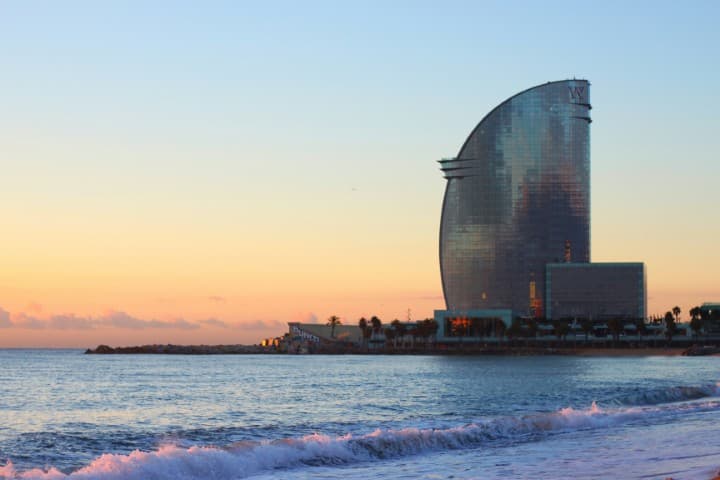 Barcelona waterfront at sunset